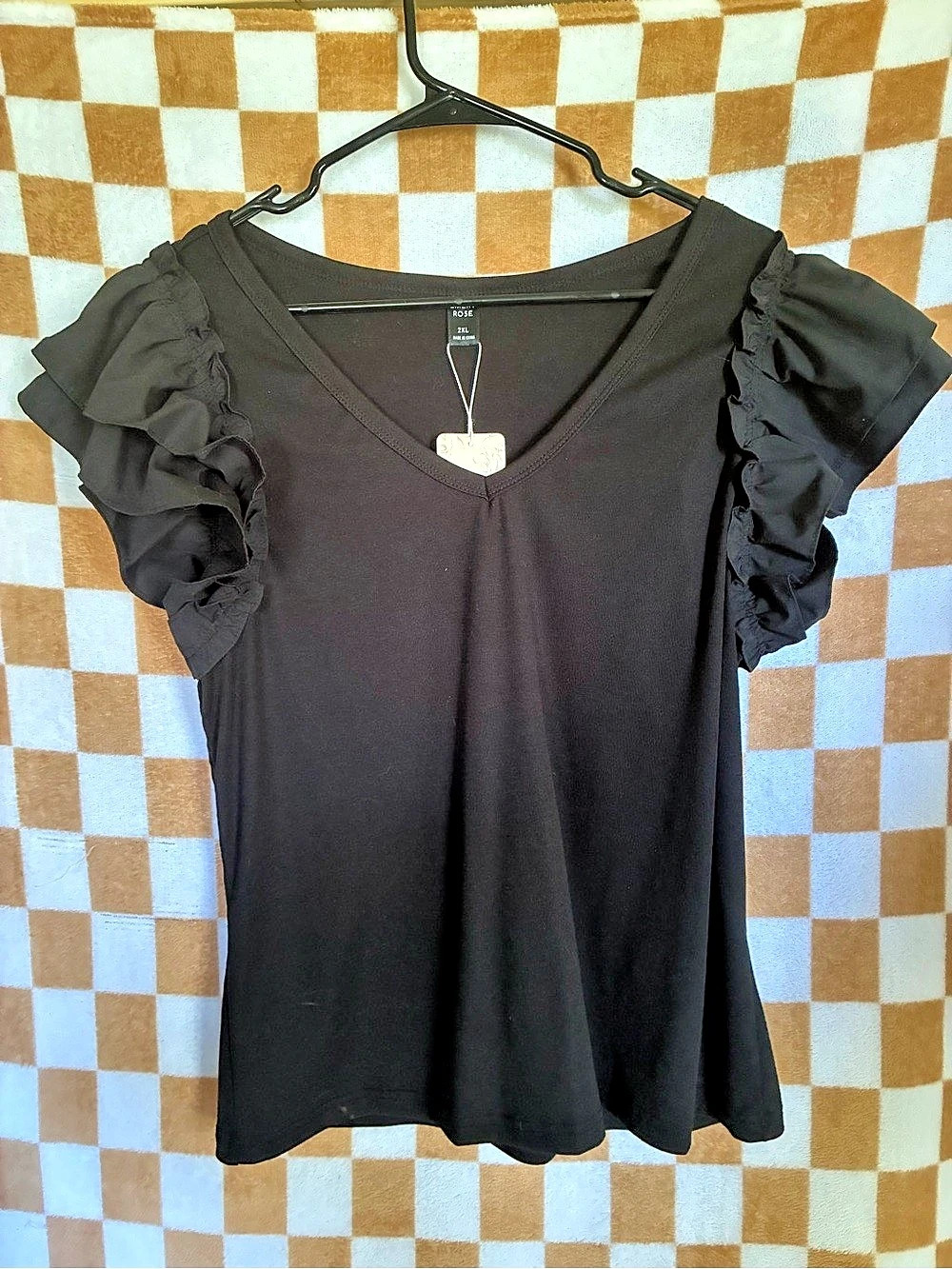 Emery Rose Ruffle Sleeve Top in Black 2XL NWT